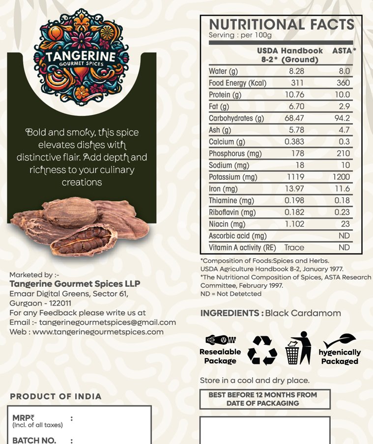 Premium Black Cardamom (Kali/Badi Elaichi) - Tangerine Gourmet Spices
