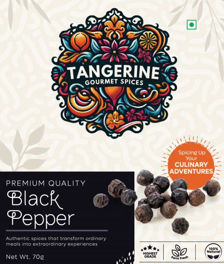 Premium Black Pepper (Kali Mirch) - 70g - Tangerine Gourmet Spices