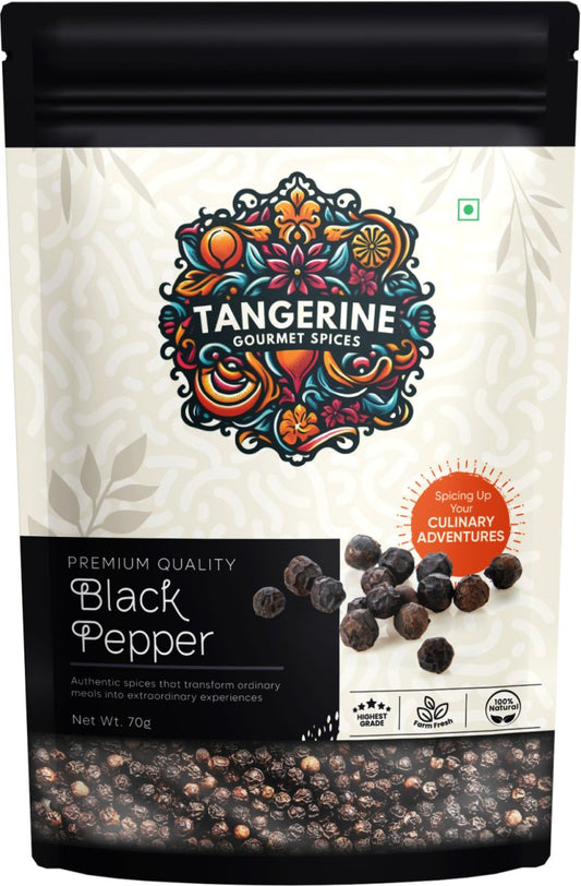 Premium Black Pepper (Kali Mirch) - 70g - Tangerine Gourmet Spices