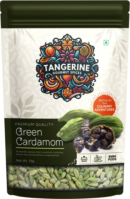 Premium Green Cardamom (8mm) - Tangerine Gourmet Spices (70g) - Tangerine Gourmet Spices