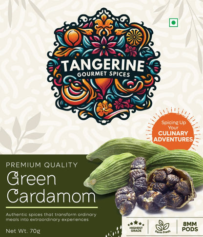 Premium Green Cardamom (8mm) - Tangerine Gourmet Spices (70g) - Tangerine Gourmet Spices