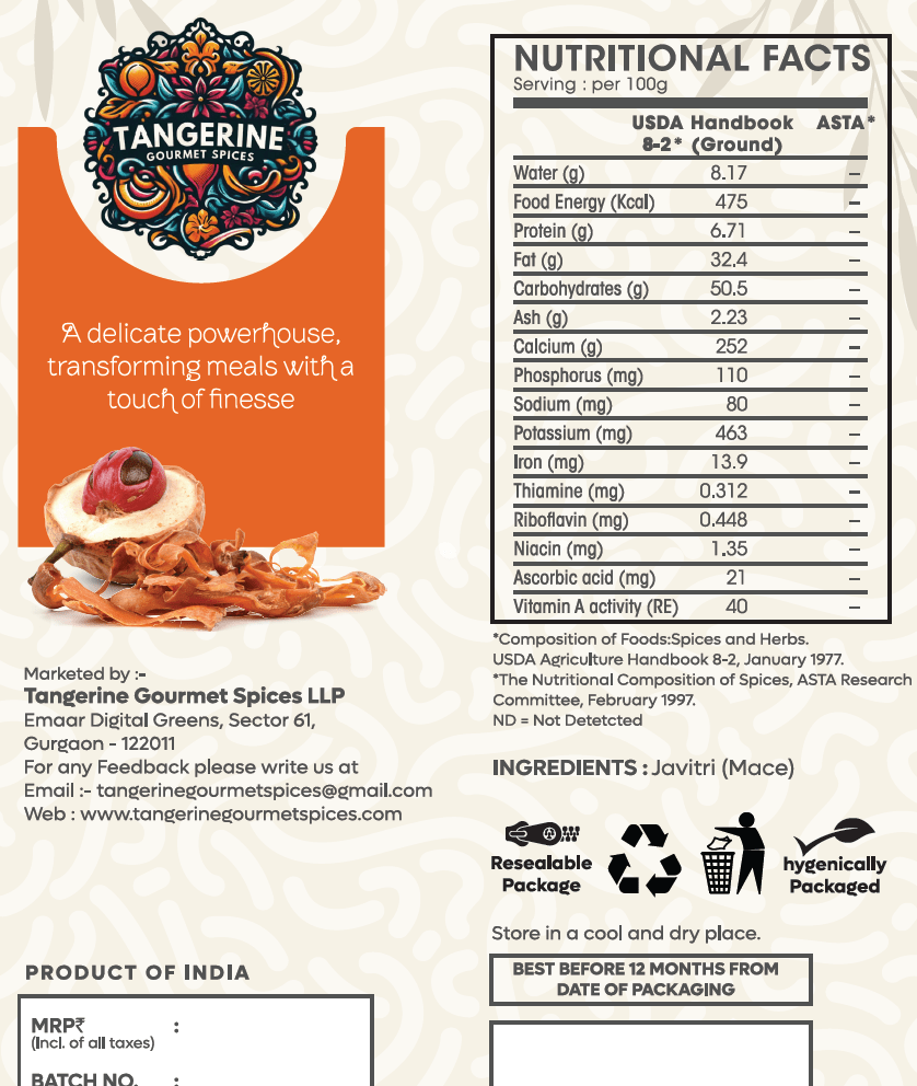 Premium Javitri (Mace) - Tangerine Gourmet Spices (70g) - Tangerine Gourmet Spices