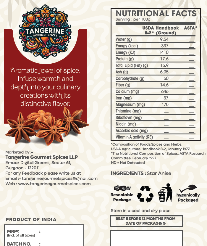 Premium Star Anise (Chakra Phool) - Tangerine Gourmet Spices